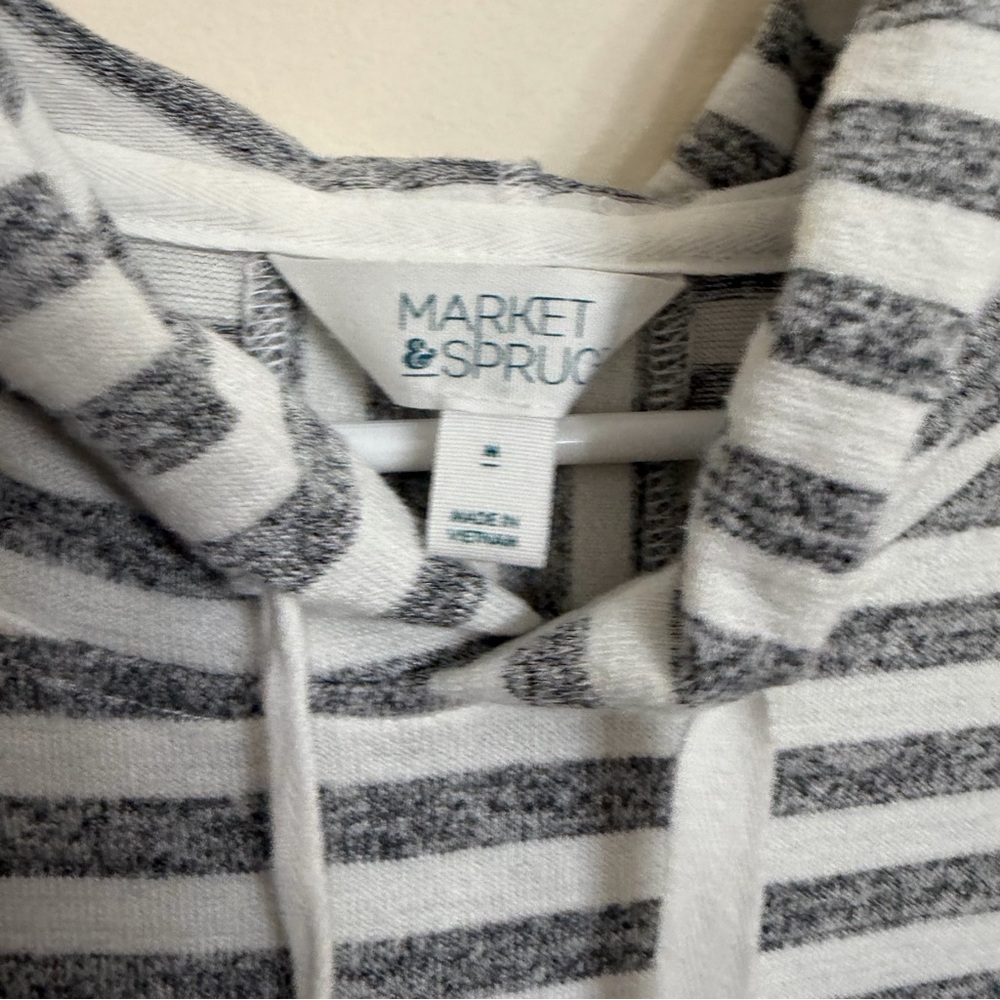 Market & Spruce Gray and White Striped Hooded Pullover - Picture 2 of 4